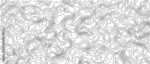 Seamless Black and White Topographic Contour Line Pattern Background Vector Texture elevation-style lines evoke maps, terrain and flow, ideal for design.