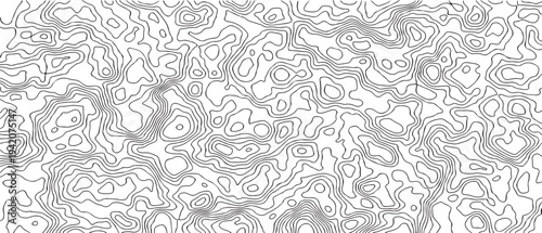 Seamless Black and White Topographic Contour Line Pattern Background Vector Texture elevation-style lines evoke maps, terrain and flow, ideal for design.
