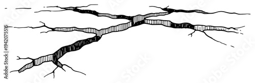 Hand drawn vintage engraving of a deep perspective crack in the ground surface