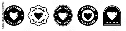 Fair Trade sticker with heart. Labeling design stickers for products.