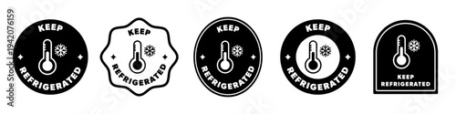Keep Refrigerated labels with icon. Stickers for frozen product.
