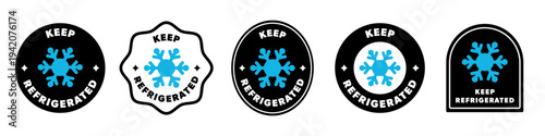 Keep Refrigerated labels with snowflake isolated on white.