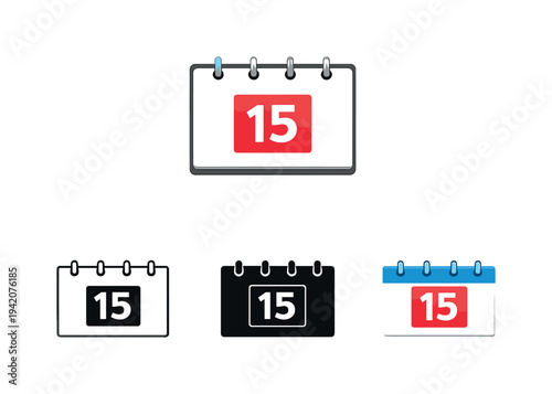 Calendar Date Trio. Completed duties outcome represented by a rectangular calendar page with top binding and single highlighted