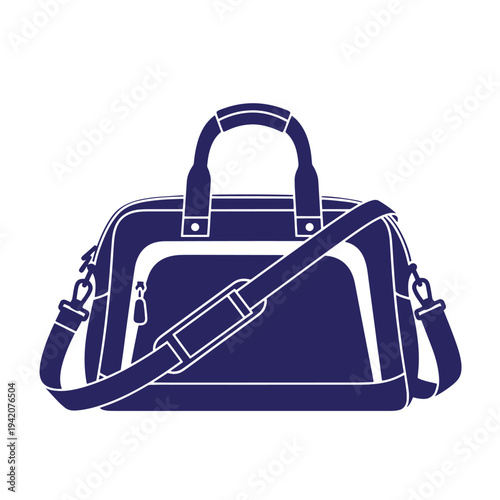 dark blue shoulder bag with handle and long strap  isolated on white