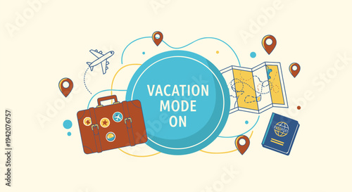 Set of travel icons vector, vacation mode, 6 elements