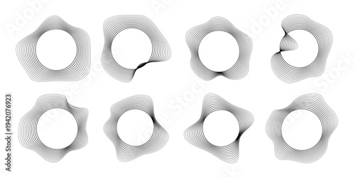 Set of round curved sound waves with dynamic wavy stripes