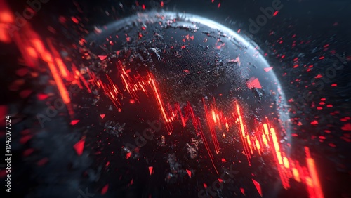 Concept of global crisis, energy shortage, economic impact, world in collapse, background of an abstract world in crisis.