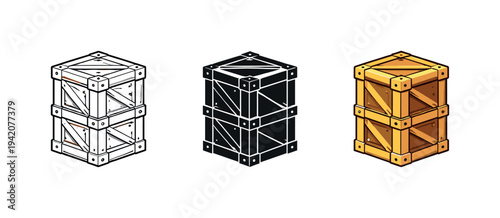 Optimized output illustrated as stacked cargo crates with reinforced corners forming a compact block, identical shapes displayed