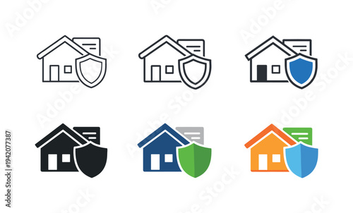 Property protection icon showing a stylized house, protective shield, and insurance documents representing secure coverage,