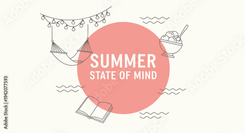 Summer state of mind, vector illustration, colorful graphics, seasonal vibe, mood icons