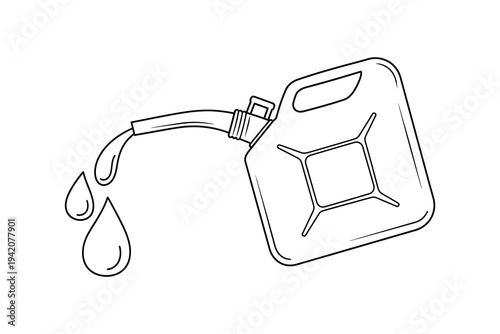 Vector illustration of an oil can pouring oil with droplets, symbolizing fuel, lubricant, or petroleum product.
