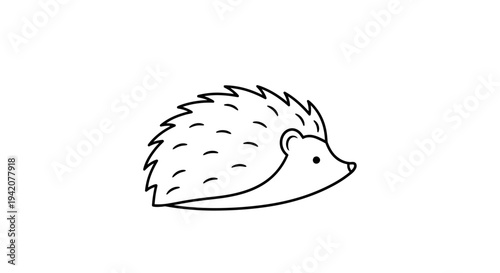 Simple line art illustration of a hedgehog on white background
