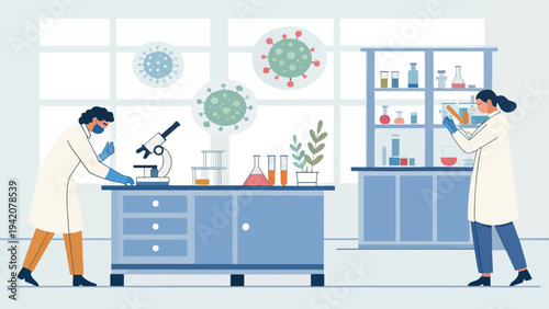 Scientists in lab coats working diligently in modern laboratory setting