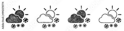 Sketch sun and snow icon design set