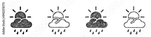 Sketch sun and rain icon design set