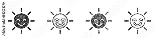 Sketch smiling sun icon design set