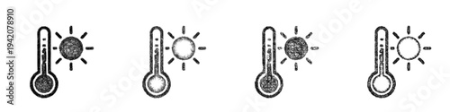 Sketch sun thermometer icon design set
