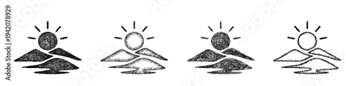 Sketch desert sun icon design set