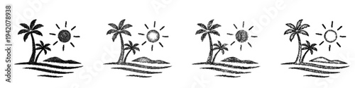 Sketch tropical sun icon design set