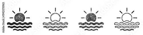 Sketch ocean sun icon design set