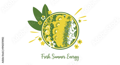 Fresh summer energy logo vector, yellow and green illustration