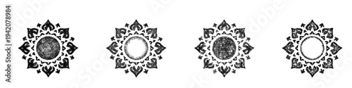 Sketch mandala sun icon design set