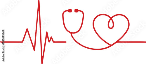 Red heart with heartbeat symbol representing love health and medical care vector icon