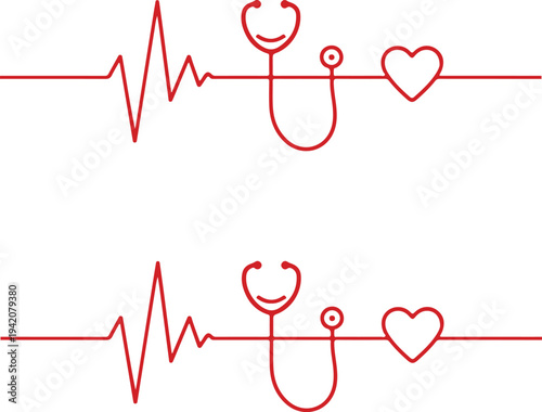 Heartbeat red pulse vector line icon. Pulse isolated on white background. Heart beat, cardiogram. 