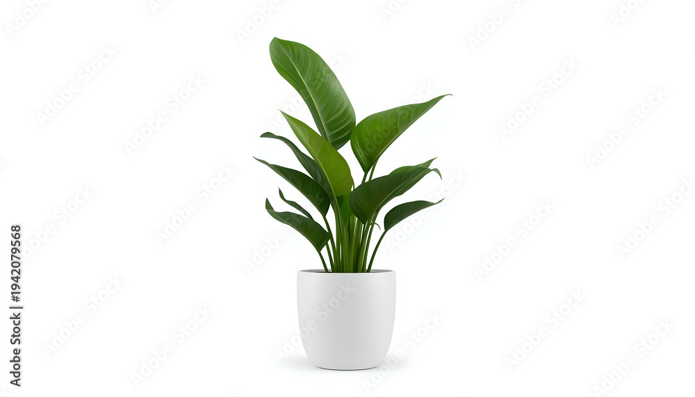 Fototapeta premium Lush green plant in modern white pot for indoor decoration