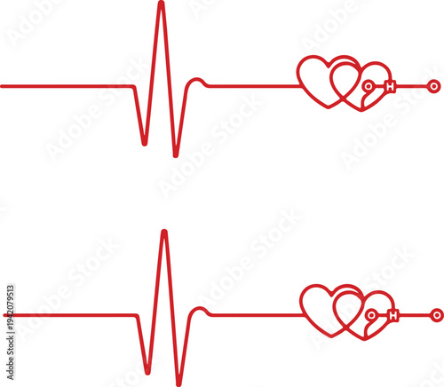 Red heartbeat and heart rate line concept isolated on white background.