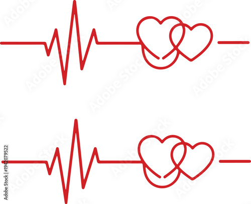 Continuous one line drawing of heart beat pulse line with love shape.