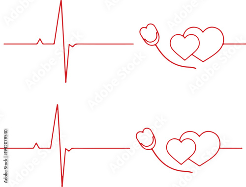 Red heart with ECG heartbeat line cardiogram symbol representing health love and medical care vector illustration