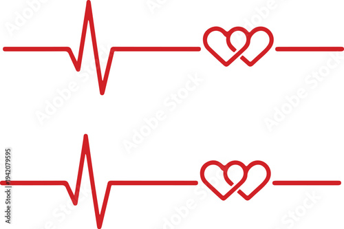 Red heart with stethoscope, pulse one line, cardiogram sign, heartbeat