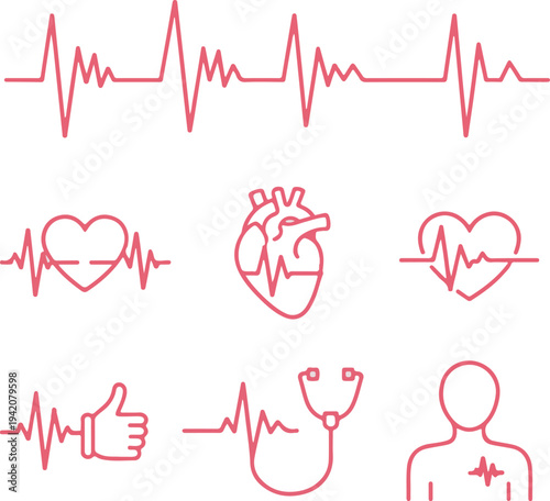 Heart shaped heartbeat ECG line symbol representing love health and medical care vector illustration