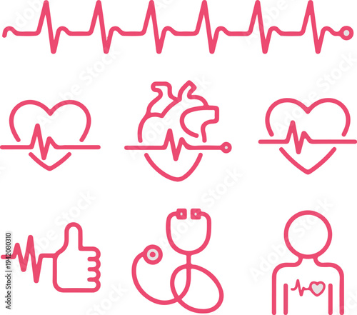 Heart pulse. Red and white colors. Heartbeat lone, cardiogram. Beautiful healthcare, medical background.