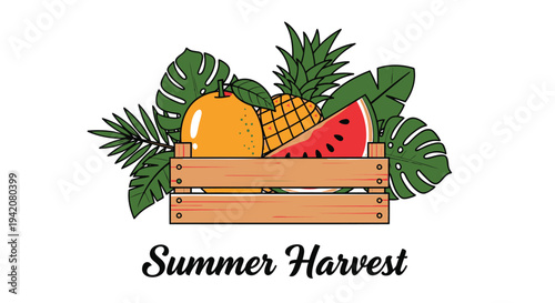 Summer Harvest fruit crate vector illustration