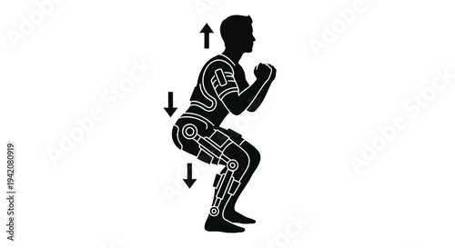 Vector illustration of a man doing squats, fitness icon