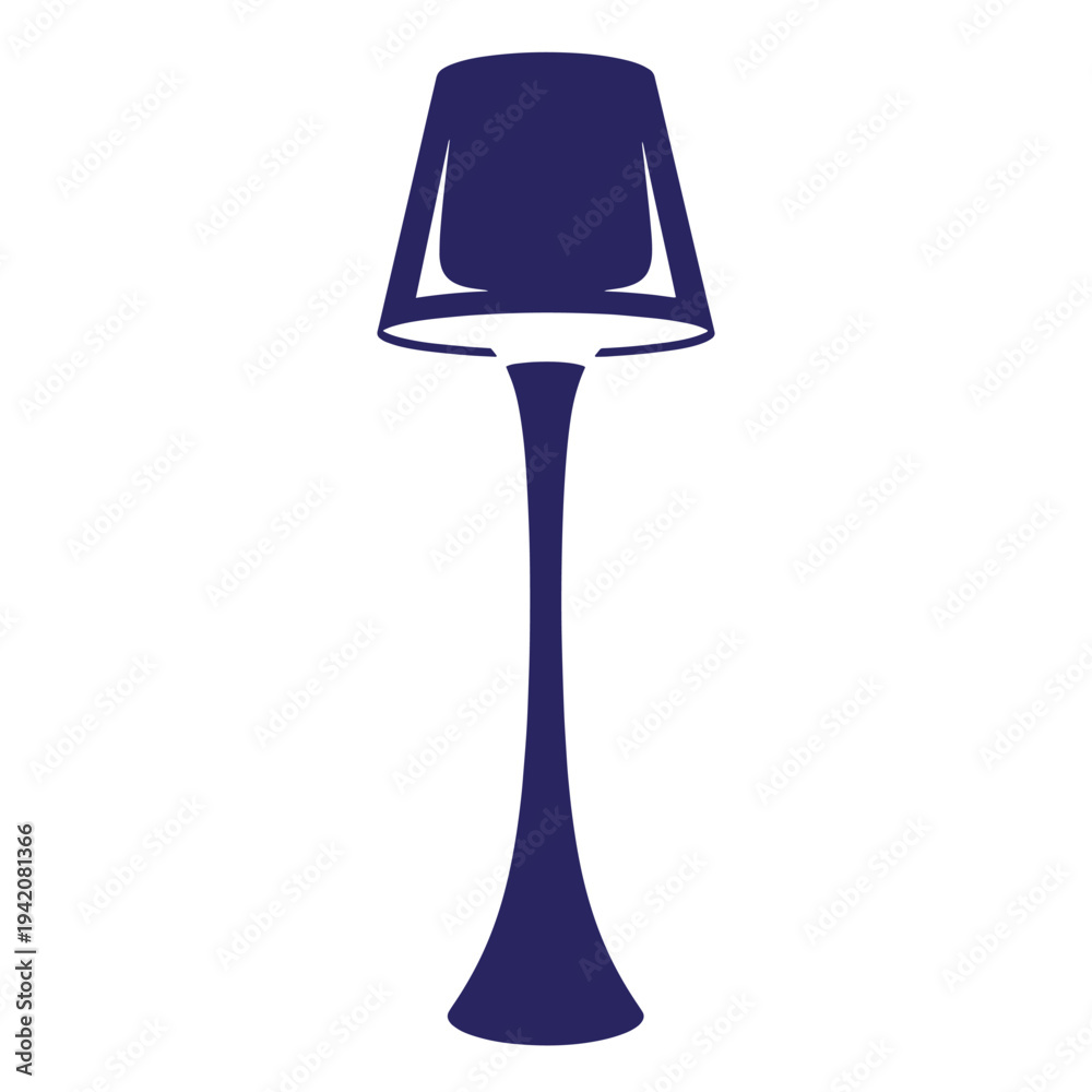 Fototapeta premium Dark blue floor lamp with long thin stem and conical shade home decor object