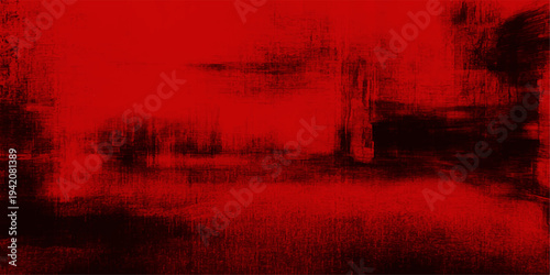 Grunge red landscape featuring a silhouette tree against a sunset sky with white clouds reflecting on a calm lake at dawn