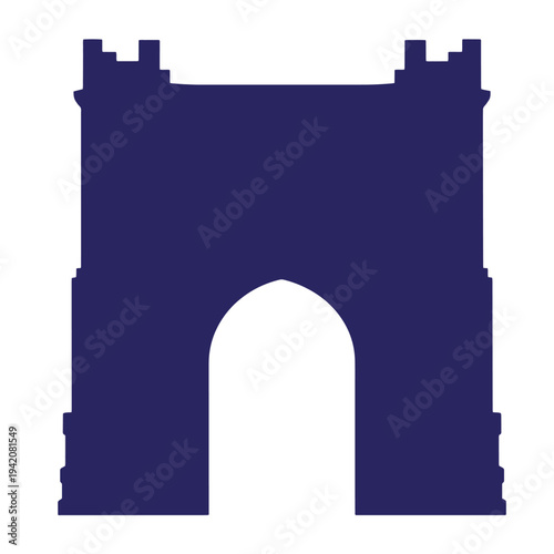 dark blue medieval castle gate silhouette on white background