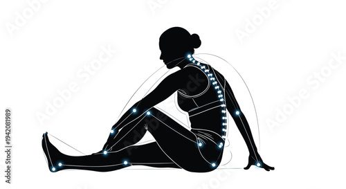 Vector illustration of woman in yoga pose with skeleton and joints