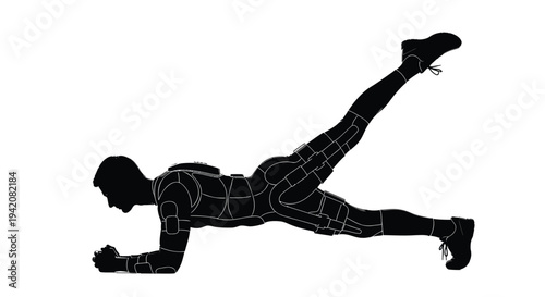 Vector illustration of a man doing a push-up with one leg raised
