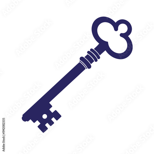 Large old fashioned skeleton key with heart shaped handle on white