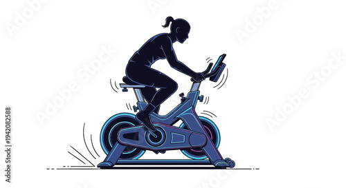 Vector illustration of woman riding exercise bike