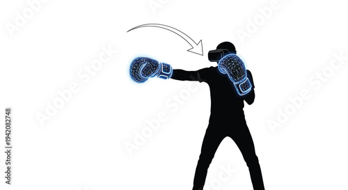 Vector illustration of a person wearing VR headset and boxing gloves