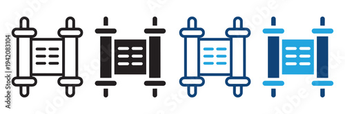 Torah Scroll Icon Set Religious Scripture, Judaism, and Cultural Symbol Line and Solid Vector Symbols