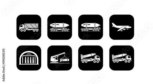 A large missile rests horizontally on a transport launch platform.