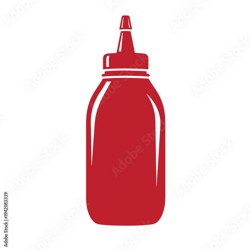 Red ketchup bottle with nozzle on white background  simple illustration for food design