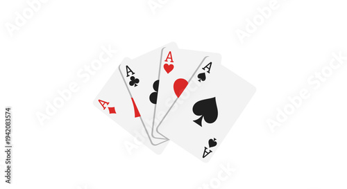 Four aces, including spades, hearts, diamonds, and clubs, are fanned out in a dynamic arrangement on a bright white background.