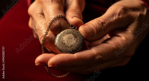 Elderly Hands Gently Holding an Antique Locket